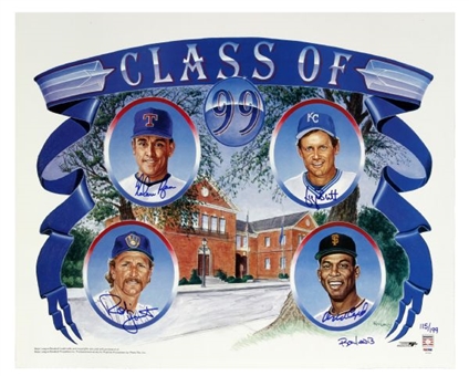 1999 Hall of Fame Class Poster Signed By Ryan, Brett, Yount, and Cepeda